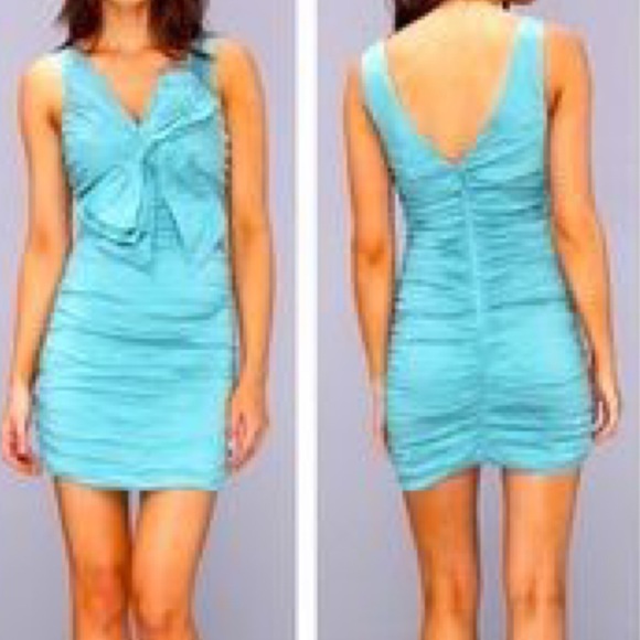 BCBG Ruched Sides Bow Dress in Blue Surf - Picture 9 of 10